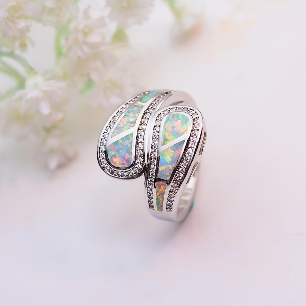 Boho Vintage Imitation White Fire Opal Stone Ring for Women Fashion Wedding Party Jewelry