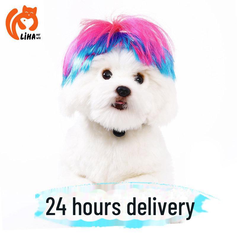 Хэллоуинский парик для питомца: Забавный розово-голубой аксессуар для волос