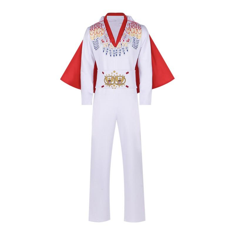 White Elvis Presley Cosplay Costume Set Halloween Dance Outfit Role Play Performance