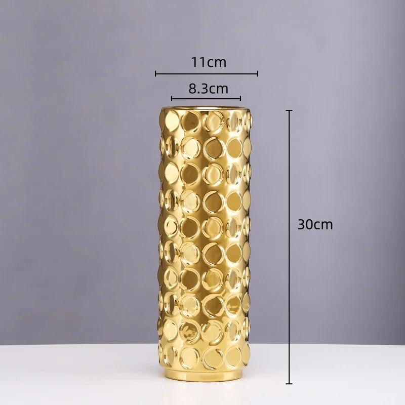 Gold Ceramic Vase Geometric Section Hydroponic Flower Apparatus Floral Arrangement Accessories Terrarium Home Decoration