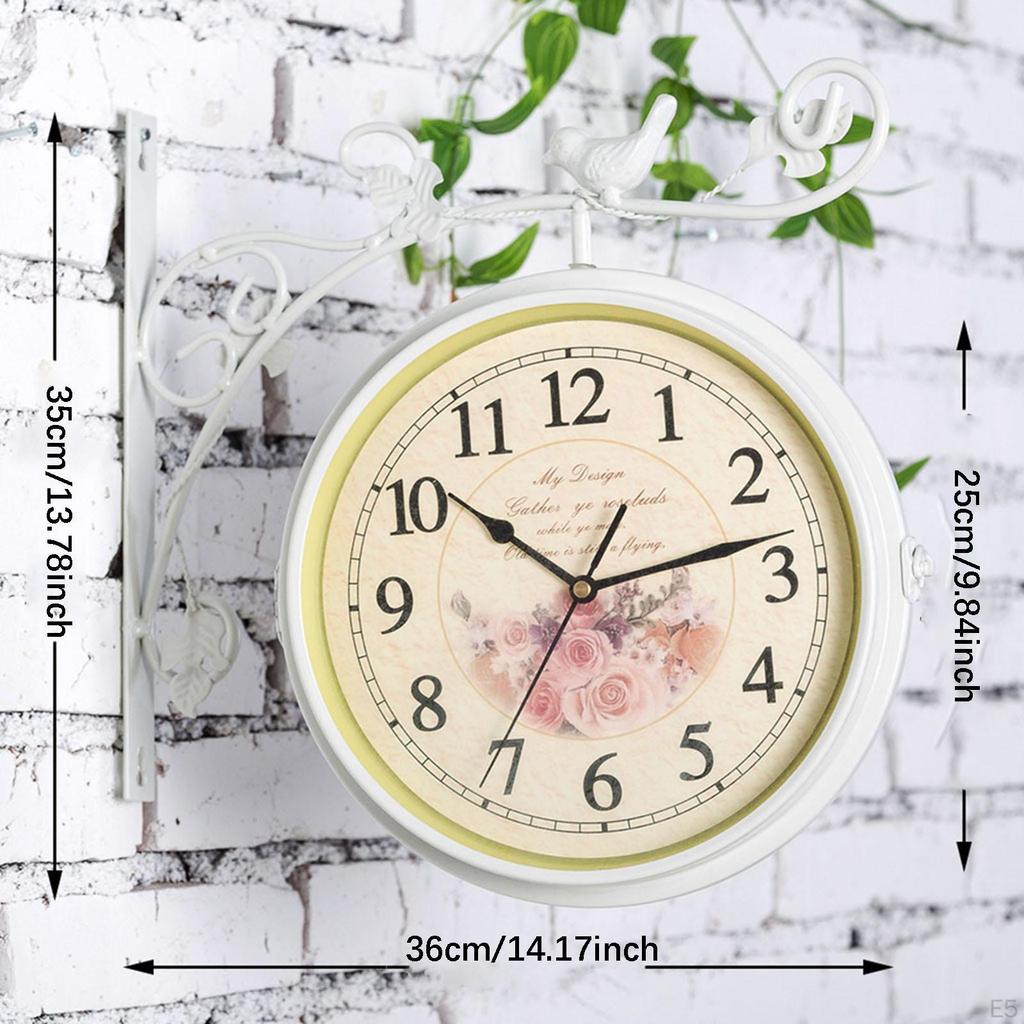 Двусторонние настенные часы Диаметр циферблата 10 дюймов Бесшумный декор Станционные Круглые для патио балкона