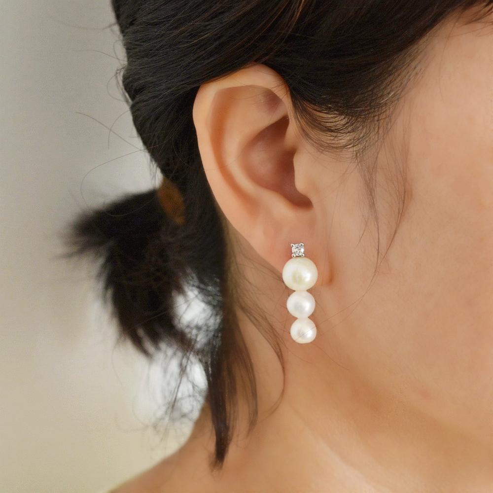 Pearl Stud Earrings Round Natural Pearl Sterling Silver Stud Earrings Arrangement Ball Pendant Long Ladies Stud Earrings