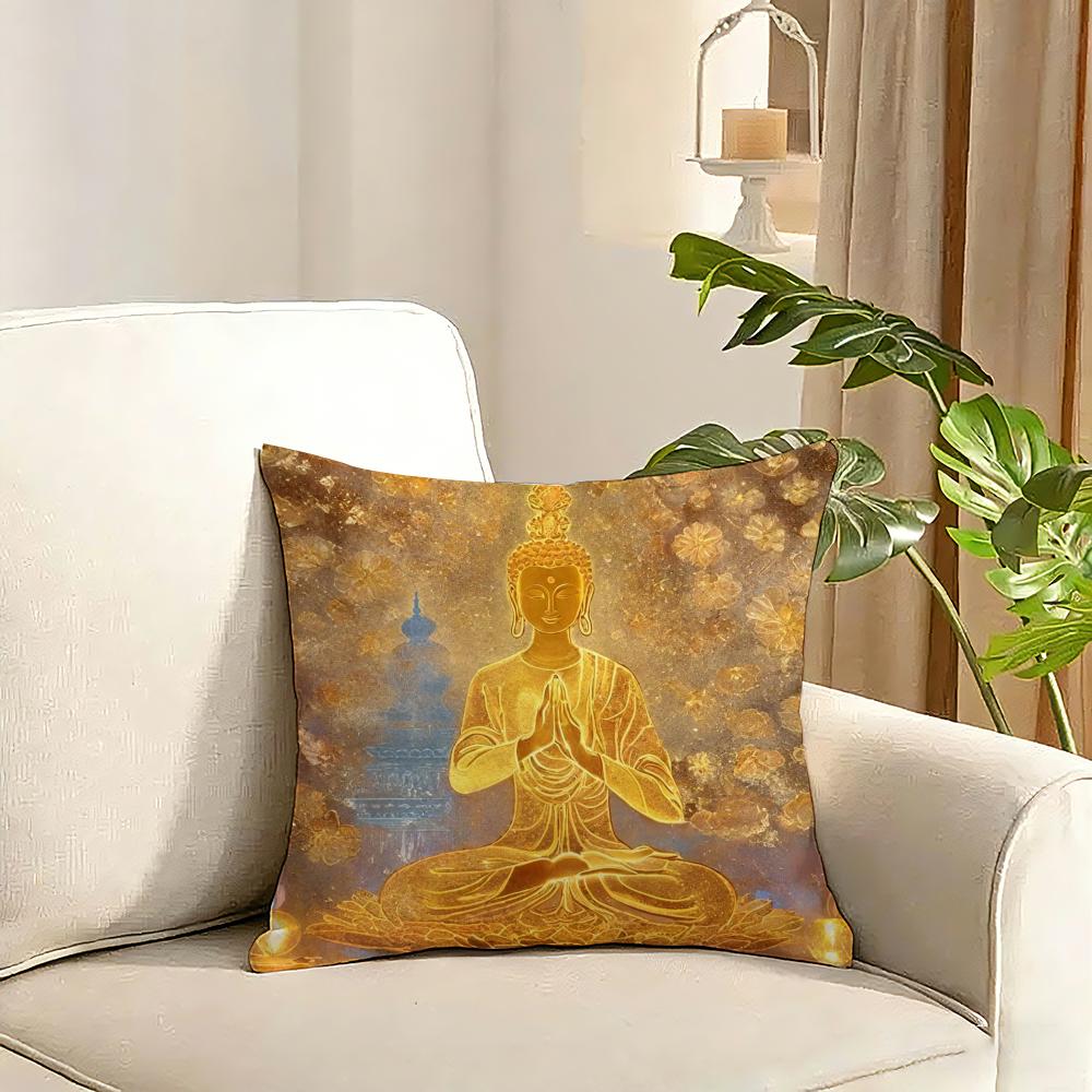 Buddhism Cushion Cover Reversible Plush Pillow Cover Soft Fluffy Home Decor for Sofa Bedroom