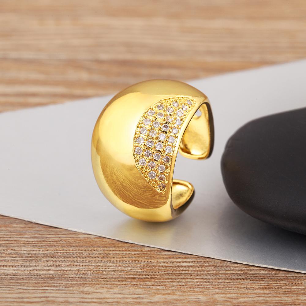 Nidin Light Luxury Trendy Shiny Zircon Charm Open Rings Adjustable For Female Male Wedding Party Fine Finger Jewelry Accessories