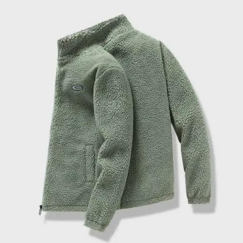 Мужская куртка из гранулированного флиса с воротником-стойкой: Осенне-зимнее модное пальто из овечьей шерсти, плотная повседневная мода.