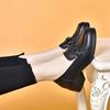 2025 Autumn New British Style Work Small Leather Shoes Thick Heel Single Shoes Round Head Soft Sole Black Loafers