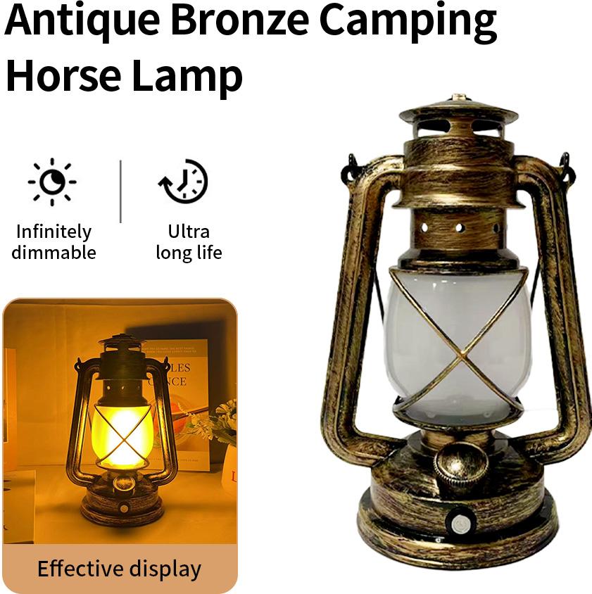 Retro Portable LED Horse Lantern Lamp Rechargeable Hanging Camping Lights 3 Lighting Modes Camping Lamp Waterproof Tent Light