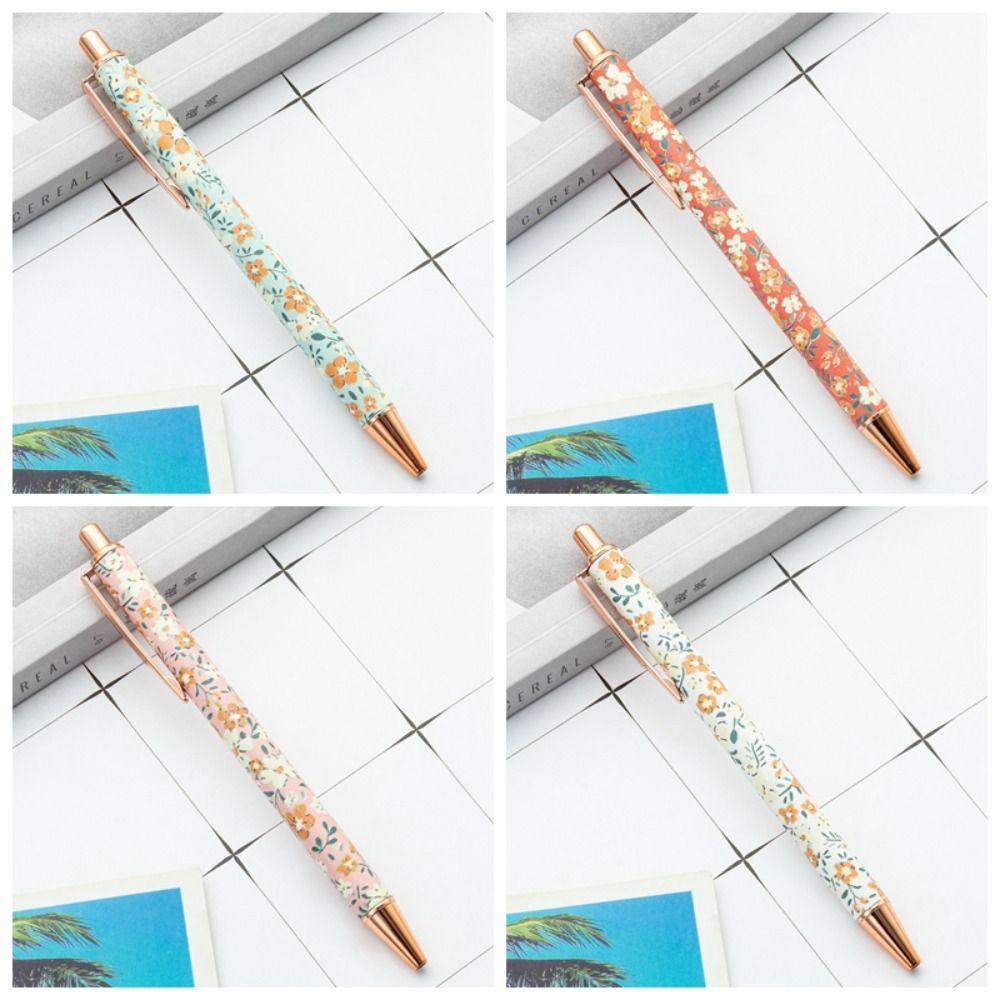 Cute Cartoon INS Print Pen Luxury Heart Flower Pens Portable Press Metal Pen Office Supplies