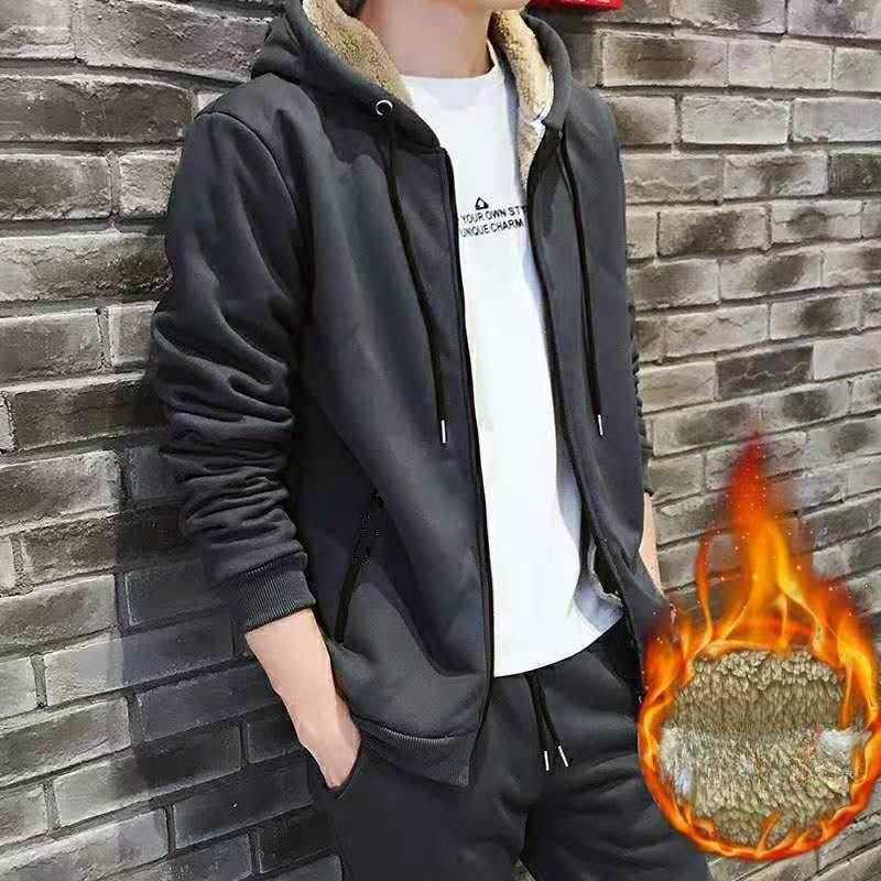 Золотой бархат плюс бархат Толстый свитер Костюм Мужской Флисовая куртка из овечьей шерсти Большой размер Мужской костюм-двойка Мужской