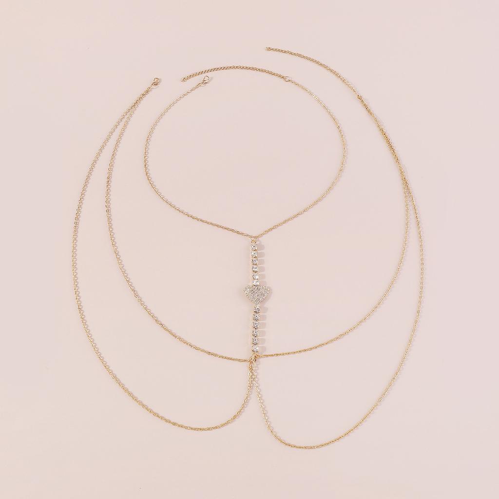 Sexy Hot Girl Heart-shaped Rhinestone Chest Chain Fashion Multi-layer Claw Chain Nightclub Beach Halter Neck Body Chain