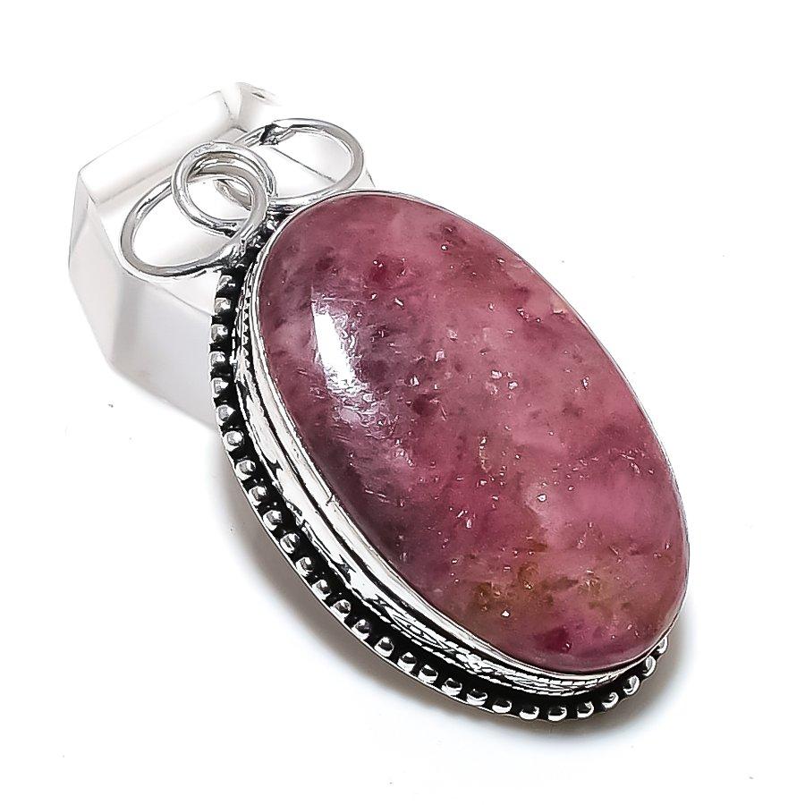 Розовый тулит драгоценный камень 925 стерлинговое серебро ювелирный кулон 2,25" j4D33