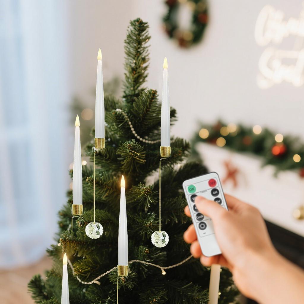 Flashing Short LED Taper Candles With12 Crystal Ball Hooks, Battery-operated Timer, Plastic Window, Flameless, Illuminated