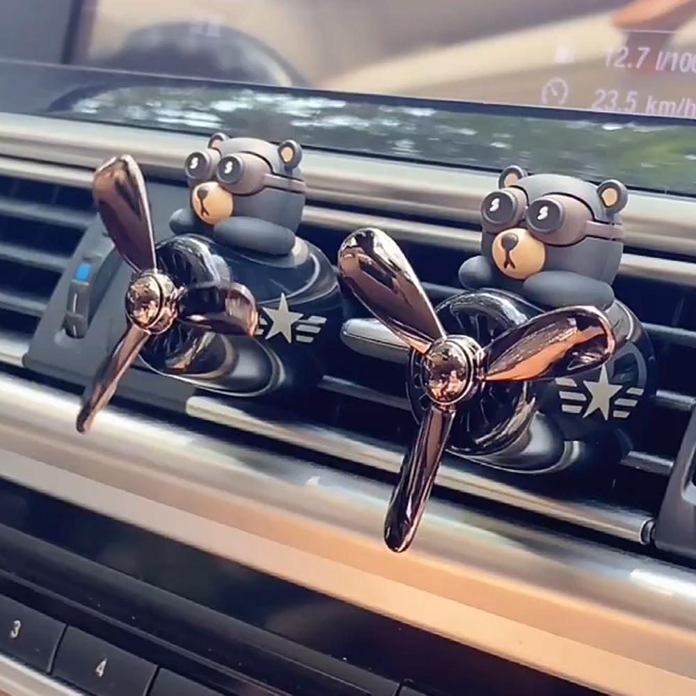 Car Air Freshener Bear Pilot Auto Accessories Interior Perfume Diffuser Rotating Propeller Outlet Fragrance Magnetic Design Car Aromatherapy