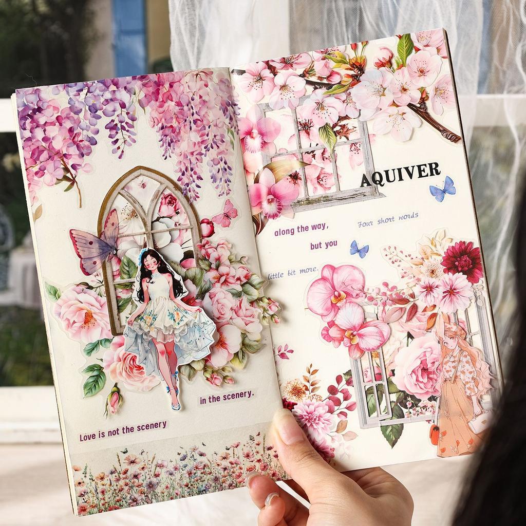 20pcs Pink Floral Stickers - Romantic Flower Decals for Journal & Scrapbooking