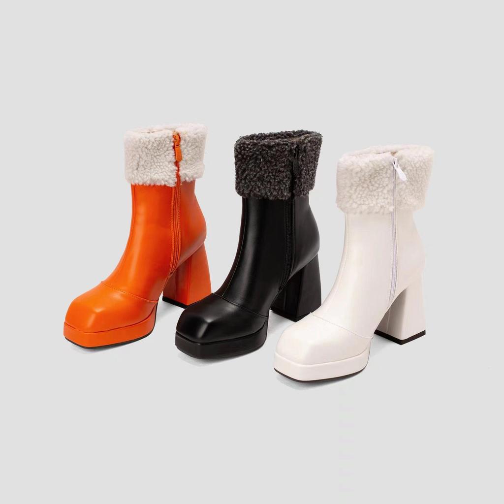 N/J5/Женские короткие сапоги на высоком каблуке, зимние плюшевые ботинки Мартин на толстом каблуке, женские ботинки оверсайз