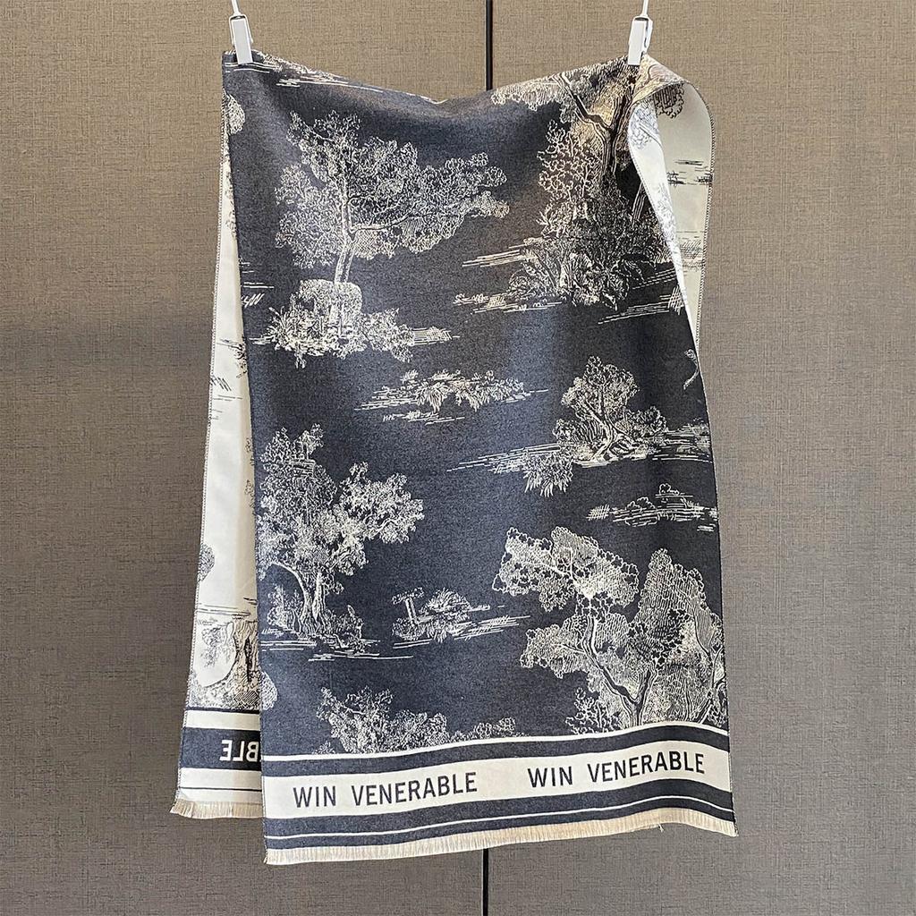 Thick Winter Poncho Women Scarf Luxury Floral Warm Shawl and Wrap Imitation Cashmere Pashmina Blacnket Design Bufanda Echarpe