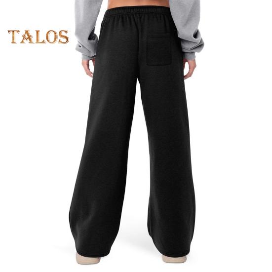 Женские спортивные брюки средней посадки с эластичной резинкой на талии, регулируемые длинные брюки с завязками, однотонные широкие брюки на бархатной подкладке для осени и зимы