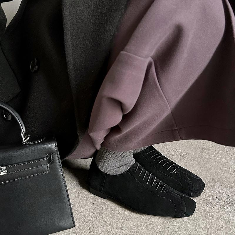 Fashion 2025 Spring Summer New Women Low Heel Square Toe Basic Casual Working Comfortable Flats Soft Genuine Leather Shoes Woman Concise