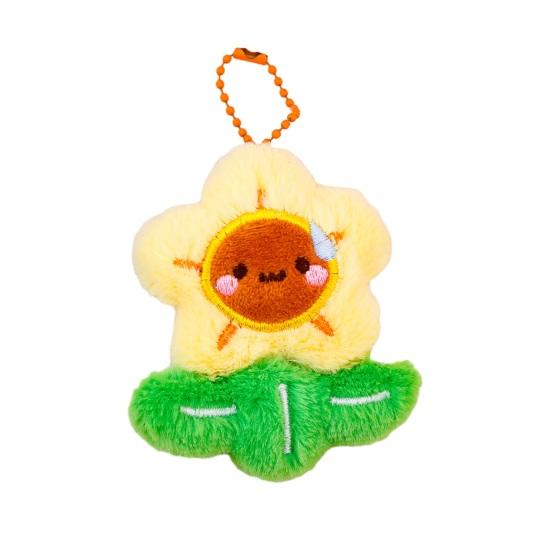 Keychain Soft Plush Sunflower Pendant with Smile Face Text Design Healing Shape Backpack Keys Bags Car