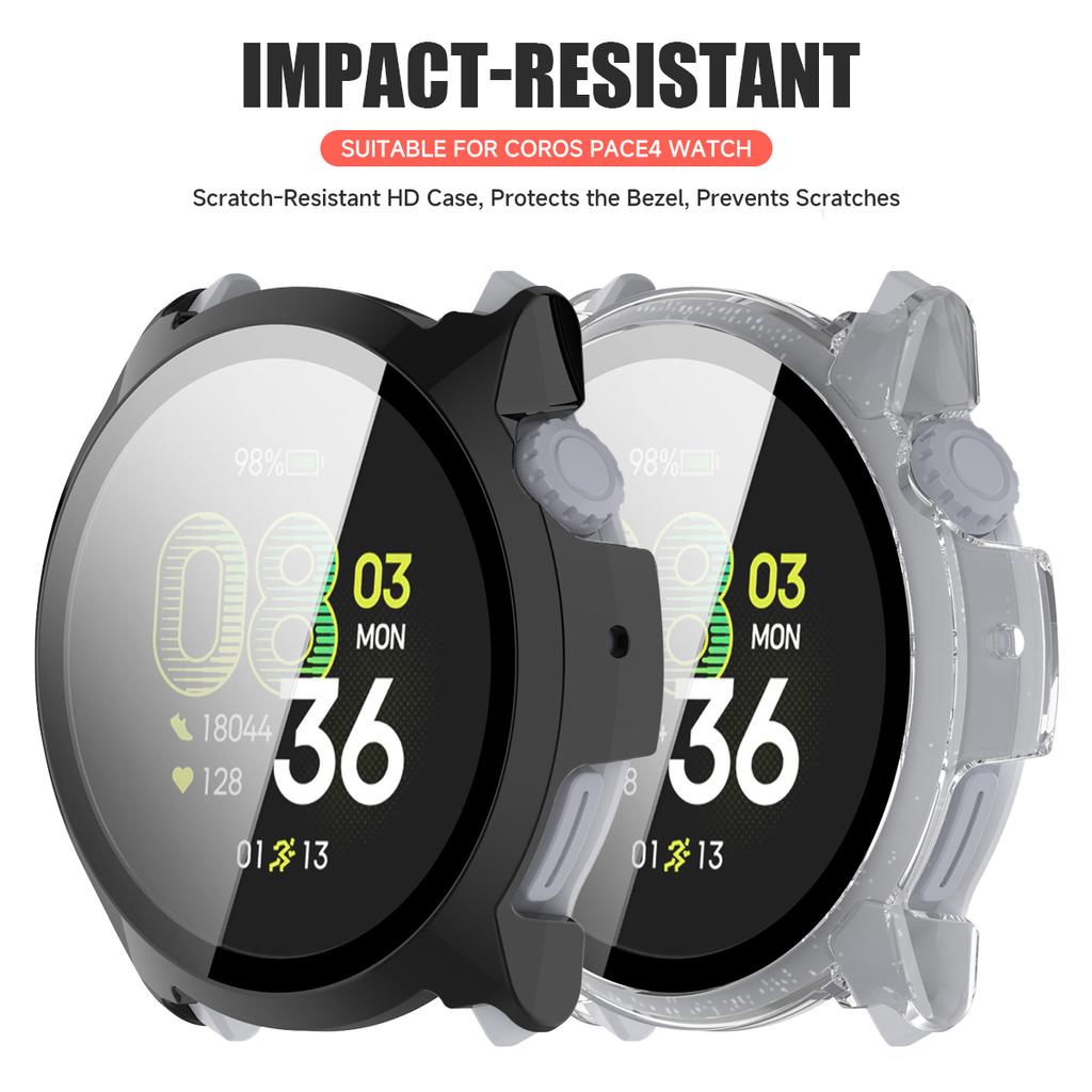 Чехол+Стекло для Coros Pace 4 Защитная рамка для смарт-часов с жестким корпусом Бампер для защиты часов Противоударная/защита от царапин Крышка