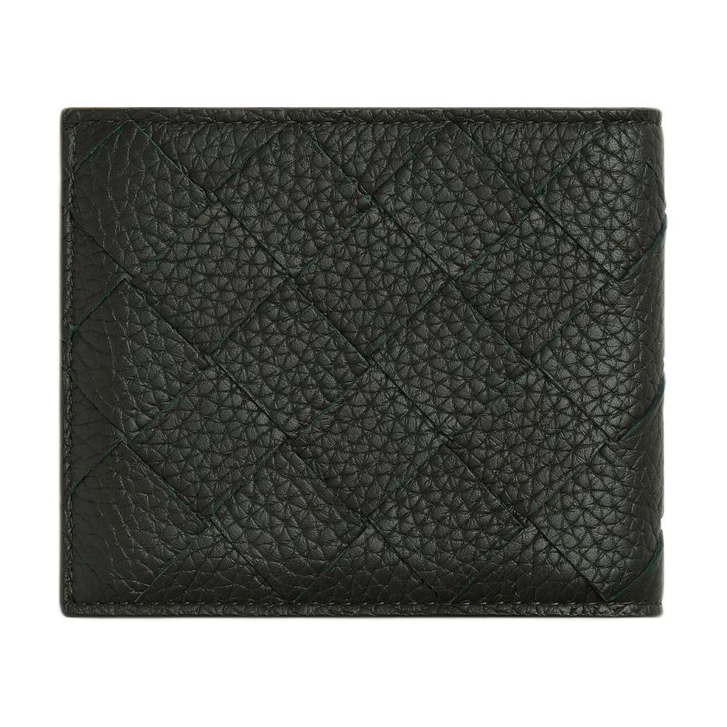 Bottega Veneta Intrecciato Woven Double Fold Grain Leather Wallet Men wallet Dark-Green 743211V5I513350