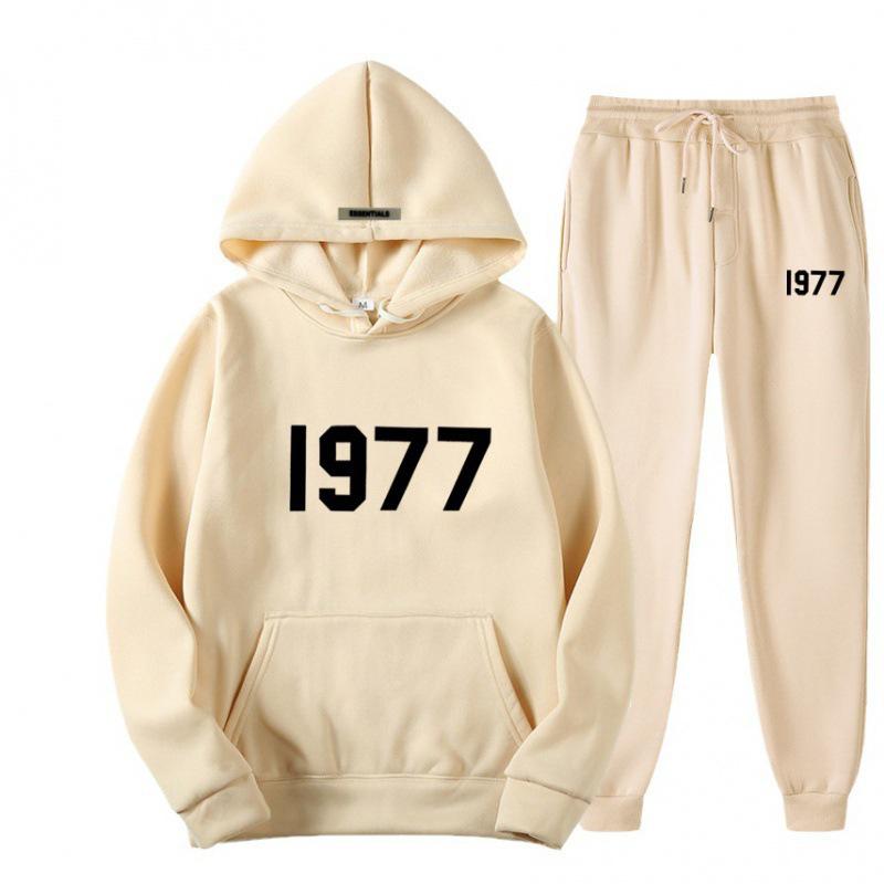 ESSENTIALS Комплект из худи с двойной строчкой High Street из флиса 1977 Модный Повседневный Свободный крой.