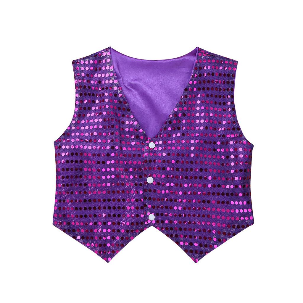 Womens Glitter Sequins Vest Pointed Hem Waistcoat for Jazz Dance Choir Performances