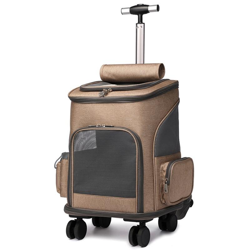 Portable Foldable Cat Backpack with Rolling Wheel Pet Travel Carrier Two way Cat Rolling Luggage Backpack for Outdoor Travel
