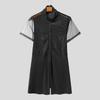 INCERUN Men Short Sleeve Mesh Sheer Patchwork Fitted Jumpsuits Pajamas Underwear