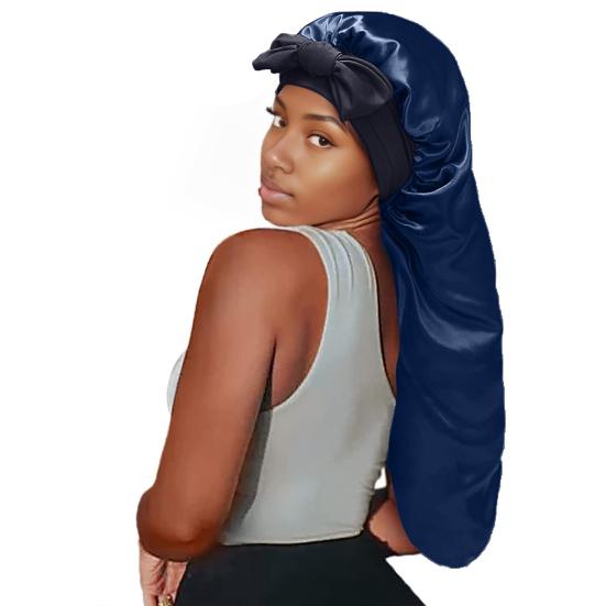 Yousheng Long Satin Bonnet with Tie Band Double Layer Women Sleeping Bonnet Extra Large Braids Curly Hair Faux Silk Hat Soft Hair Care Cap