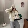 Осень и зима новый трикотажный кардиган дизайнерский круглый вырез длинный рукав толстый однотонный короткий универсальный свитер куртка женская