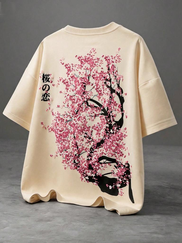 Harajuku Cherry Blossom Foamy 3d Print Breatha Quickdry Unisex Largesized Tshirt Outdoor Casual Hip Hop Parentchild Clothing