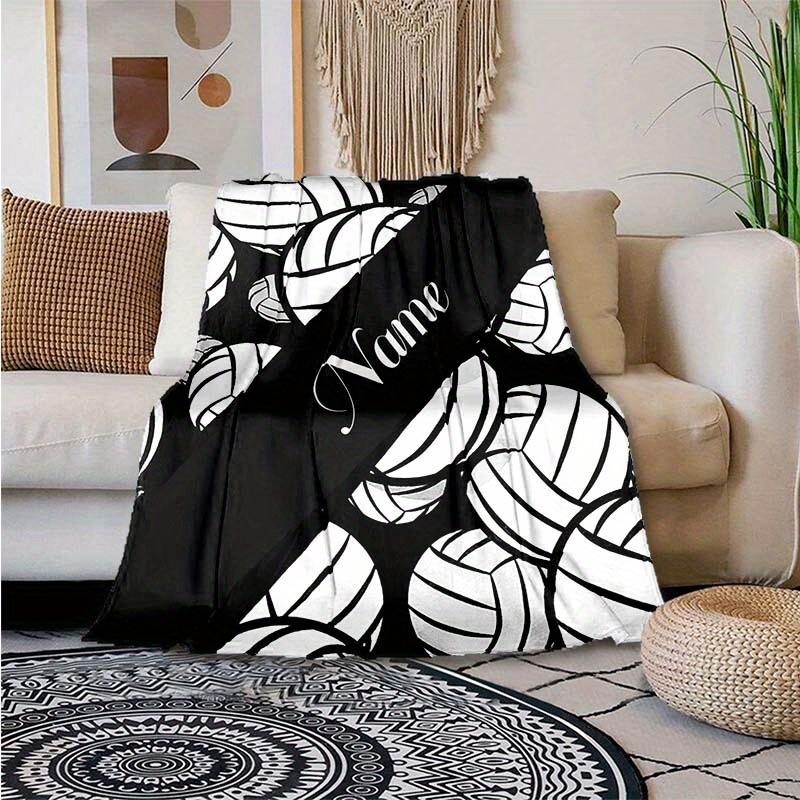 Black And White Volleyball Customize Your Name Blanket Used For Chair Office Sofa Bed Camping Soft And Warm Giving Friends And Relatives Birthday