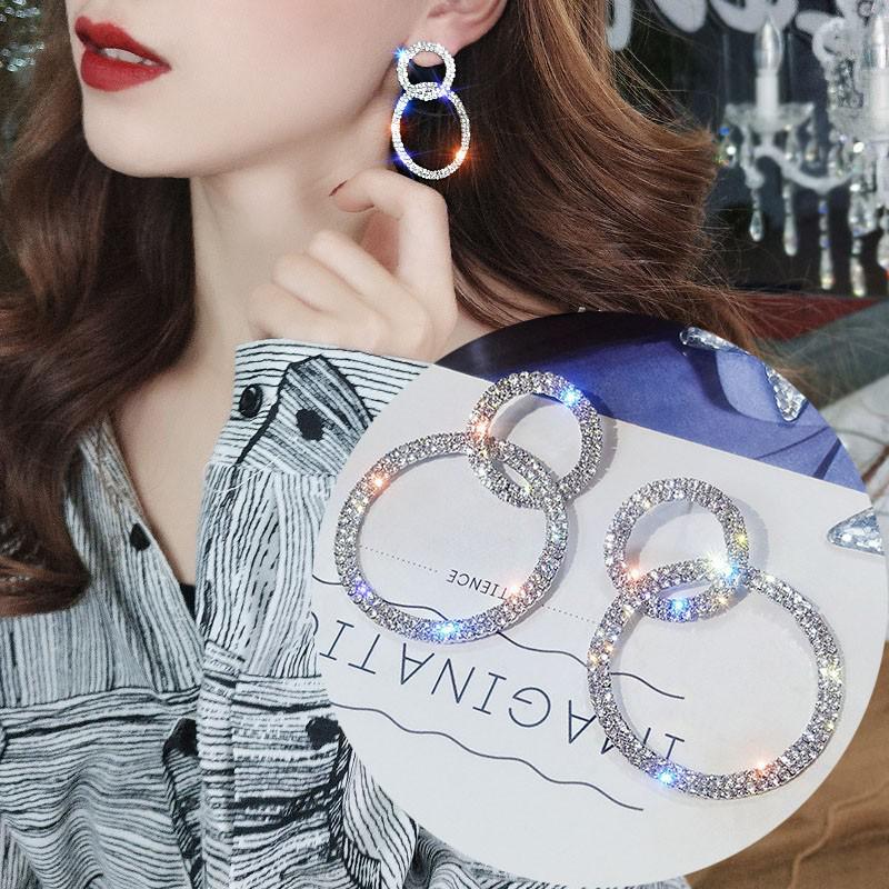 925 Silver Needle Korean Fashion Big Crystal Heart Earrings For Women Jewelry Trending New Luxury Women's Zircon Earrings
