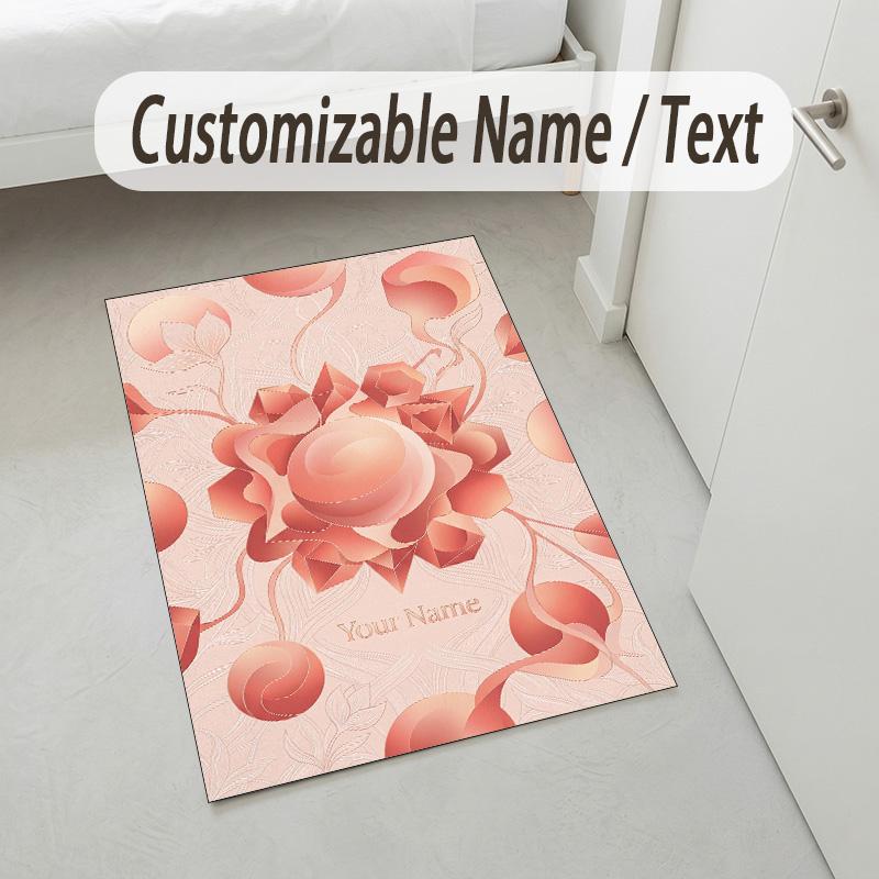 Floral Fantasy Theme Soft Crystal Velvet Rug Custom Name & Text Print Non Slip Floor Rug for Bedroom Living Room