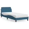 VidaXL Bed with Mattress Blue 90x200 Cm Velvet, Bedroom Furniture, Single Bed, Curved Bed Frame, Slatted Base, Velvet Bed 3208335