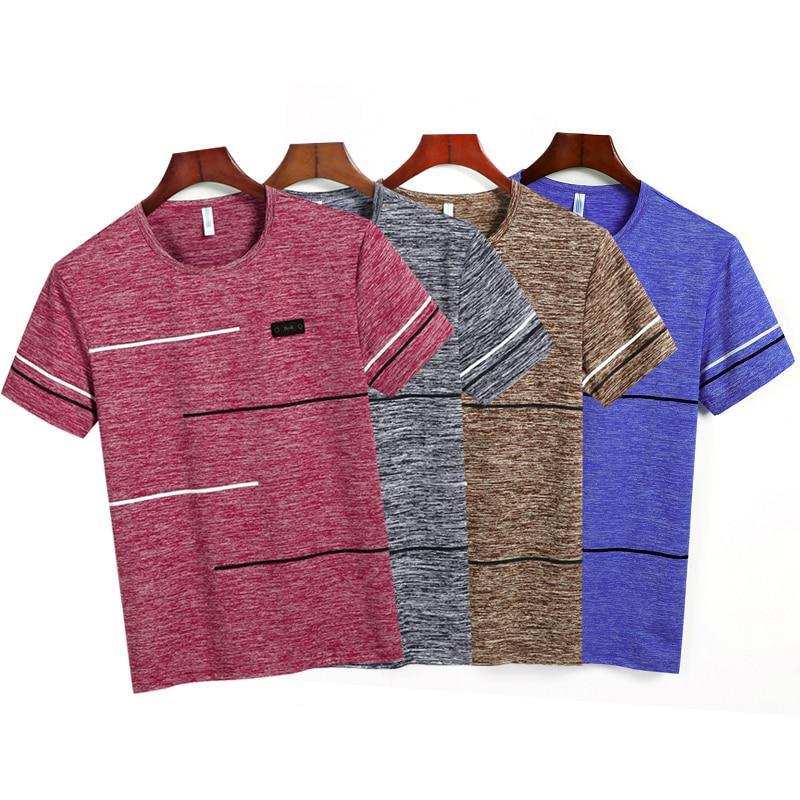 Summer T Shirts Men Clothing Polyester Plus Size Tshirts Breathable Short Sleeve Strip Top Tees M-9XL