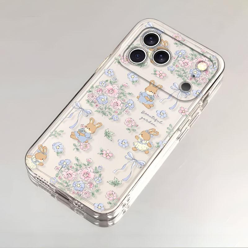 Сломанный цветок кролик подходит для чехла для мобильного телефона Apple 17ProMax, новый iphone16 продвинутое ощущение 15 мультфильм 13 защита от падения
