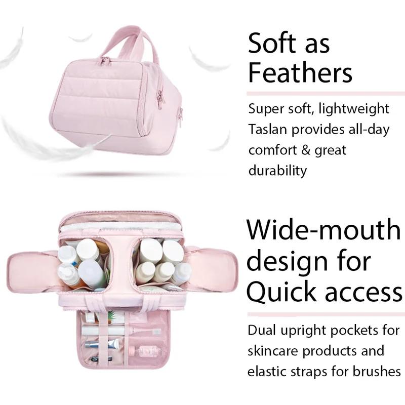 Large Travel Makeup Bag 180° Wide Opening Toiletry Organizer Water-Resistant Padded Cosmetic Case With Handle For Full-Size Bott