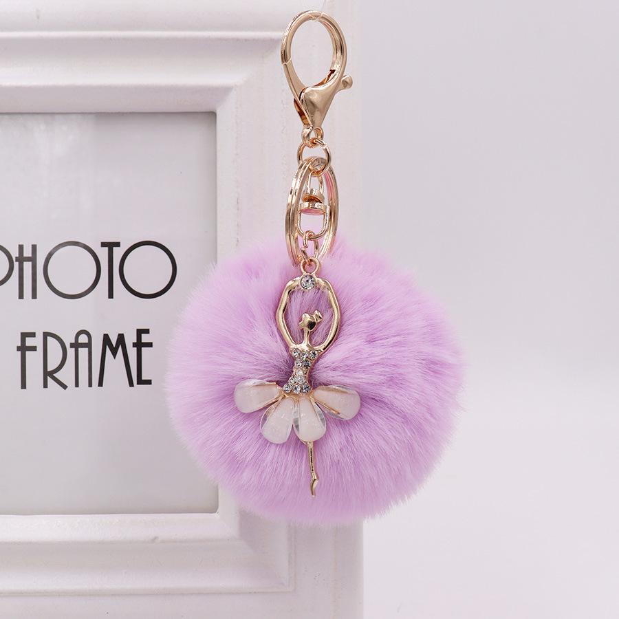 Ballet Dancing Girl Keyring Cute Fluffy Pompom Rhinestone Car Handbag Motorcycle Pendant Accessorie Keychain Retail Wholesale