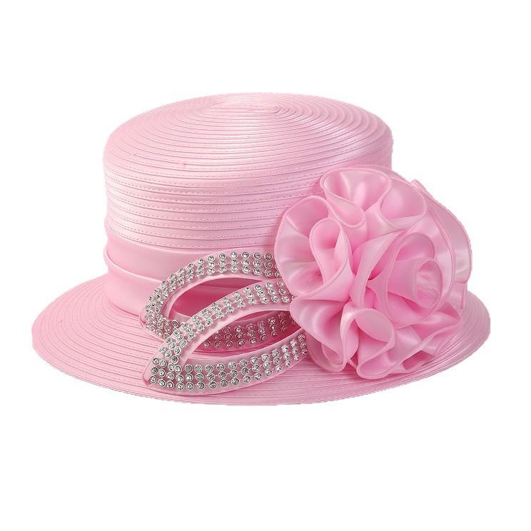 Church hat, fashion mesh flower big brim hat, sunshade sun hat, wedding party satin top hat