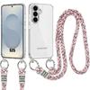 Coque pour Samsung Galaxy S25, Antichoc Rigide Transparent avec Bandoulière Rose