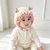 Baby love flower ear hat autumn and winter baby knitted wool hat newborn sweet ruffle edge warm hat