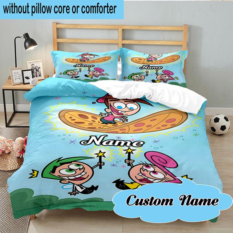 Custom Name 3PCS Friendship Adventure OddParents Bedding Set, Including 1pc Duvet Cover And 2pcs Pillowcases, Suitable for dorms and bedrooms Gift
