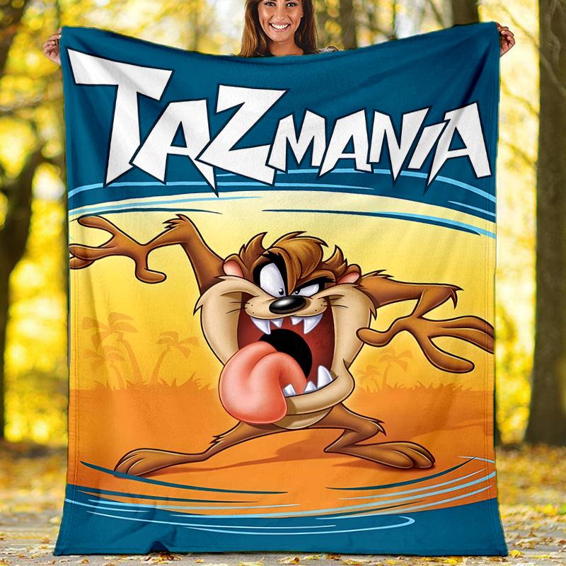 1pc Taz3 Theme Soft Flannel Throw Blanket - Digital Print, Polyester, Cozy for All Seasons, Perfect for Outdoor, and Travel