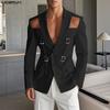 Men Lapel Neck Long Sleeve Cutout Button Thin Blazer Coats