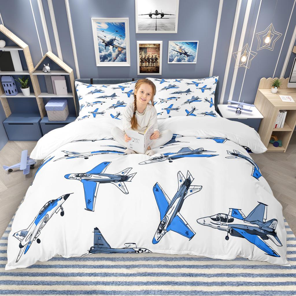 Homewish Мультяшный Комплект Пододеяльника с Поездом и Самолетом для Детей 2шт/3шт, Постельное Белье с Паровозом и Самолетом, Постельный Комплект Транспорт