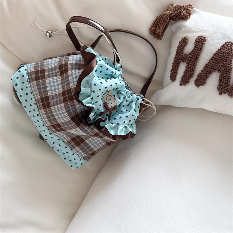 Lace Checkered Pattern Backpack With Cute Color Block Design For Kindergarten Boys And Girls