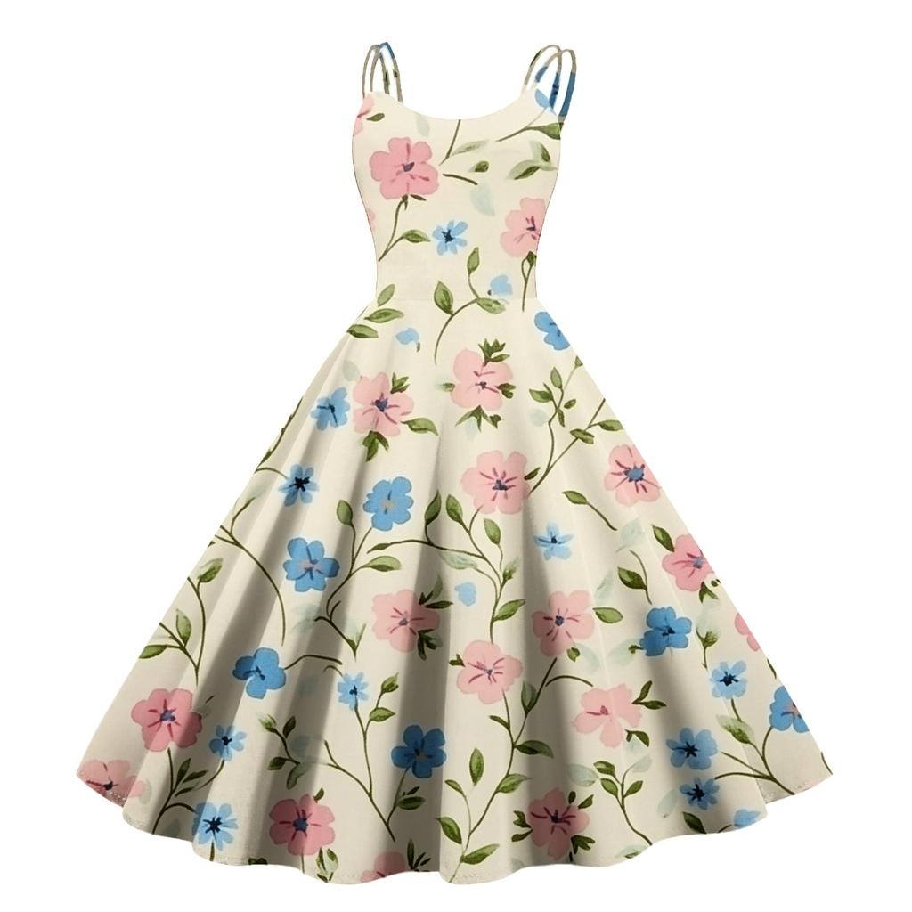 Women's Floral Print Sexy Off-the-shoulder Punk Vintage Dress
