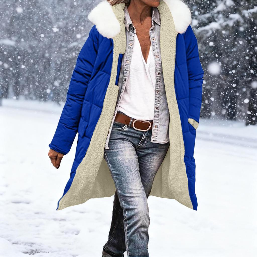 Women's Fashion Winter Solid Color Long Sleeved Hooded Long Zipper Cotton Jacket Warm Coat Down Jacket